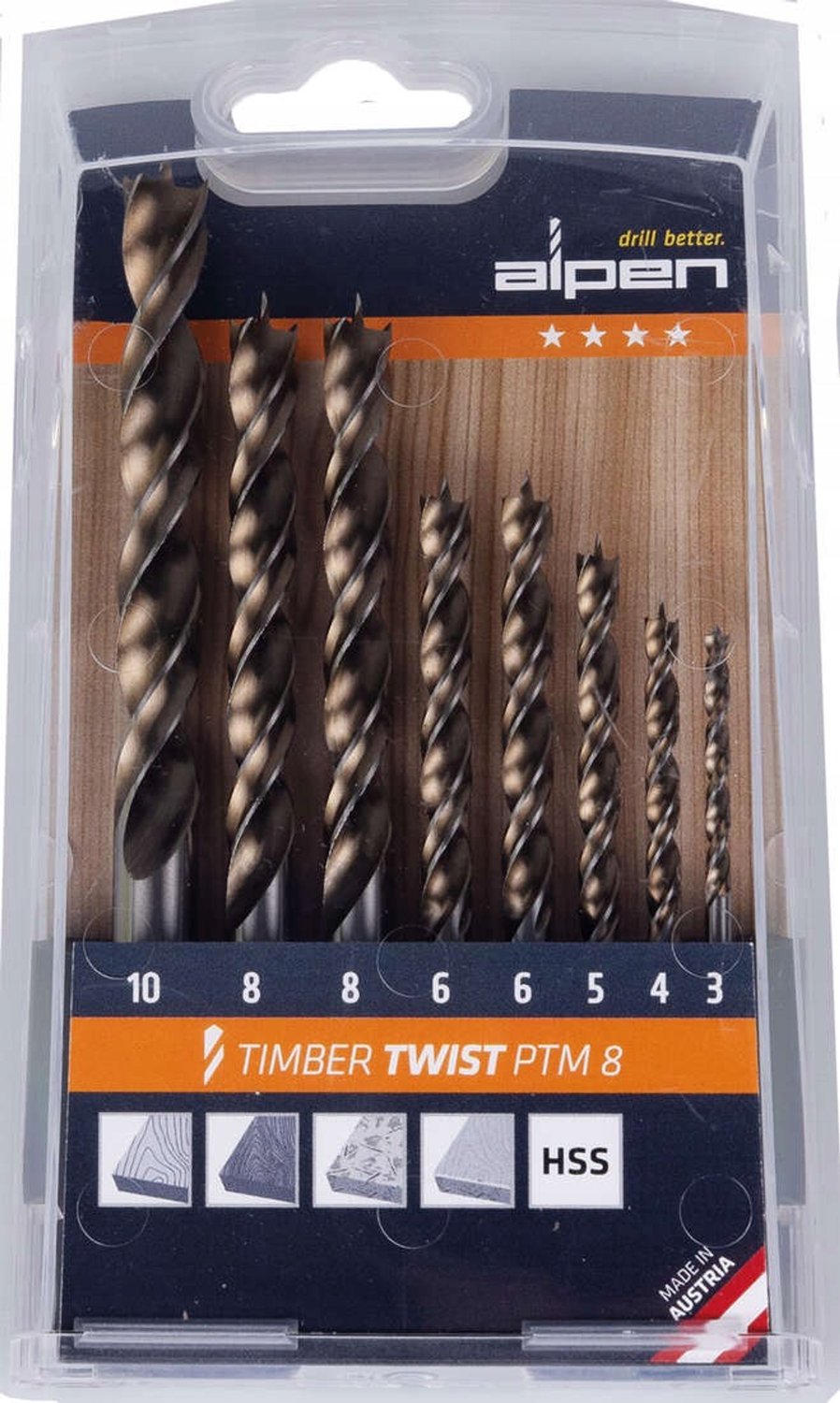 Alpen Houtboor Set 3-10mm, 8 Stuks - Precisie & Efficiëntie