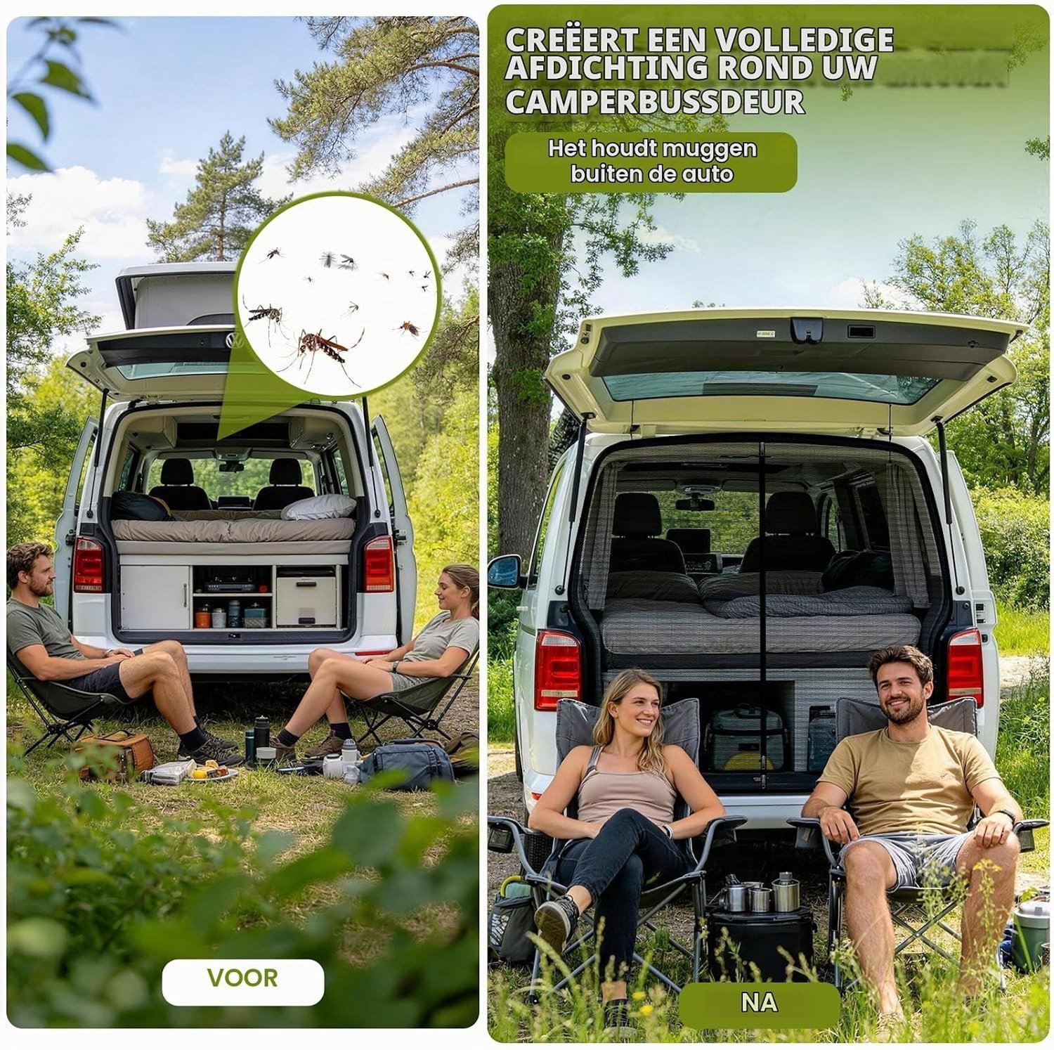 Magnetisch insectenhor voor VW T5 T6 achterklep, optimale ventilatie, eenvoudig te installeren, flexibele opening, bescherming tegen muggen en vliegen, ideaal voor kamperen
