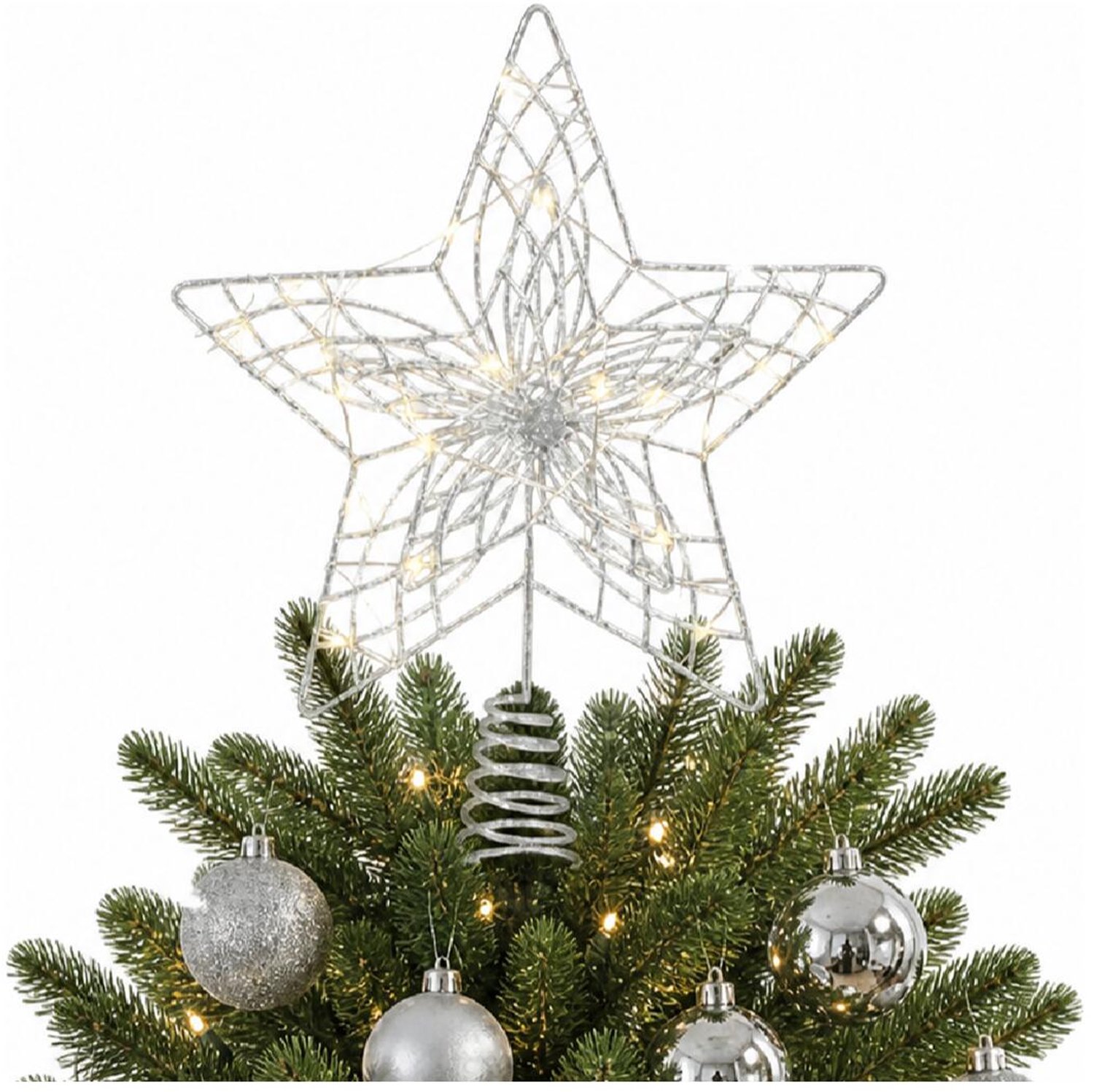 Lumineo Verlichte kerst piek - ster vorm - zilver - micro led lampjes - warm wit - H30 - pieken - kerstboompiek – foto 3