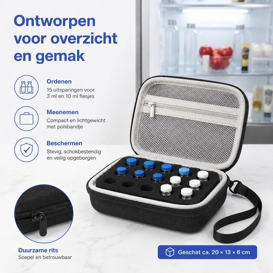 VHV - Peptide case - Insuline Flesjes Opbergtas - Hardcase Reisetui voor 15 Flacons - Schokbestendige Medische Koeltas Organizer met Schuimrubberen Vakken van Vhv — afbeelding 5