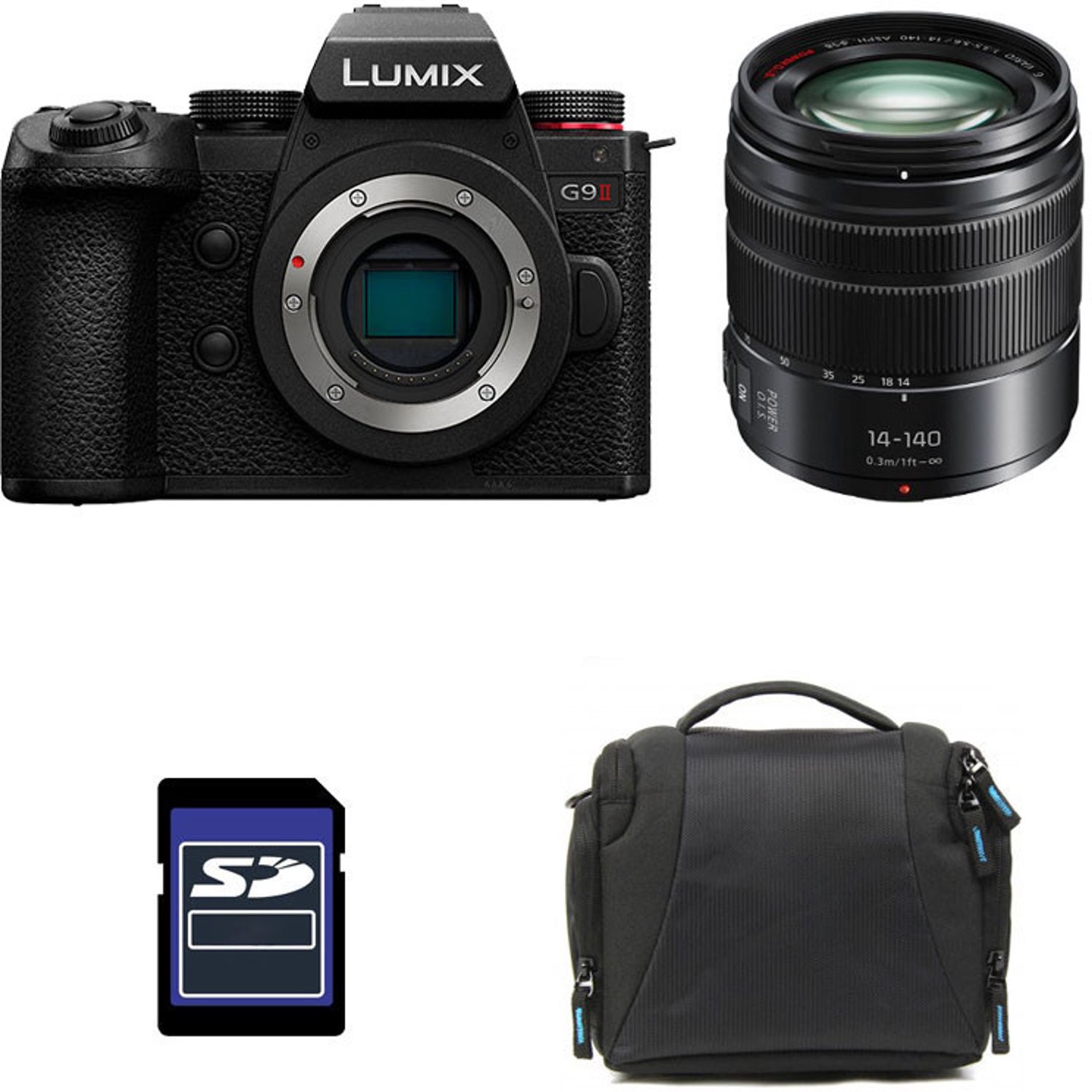 PANASONIC LUMIX G9 II Schwarz + 14-140mm Objektiv + Tasche und 4GB SD-Karte