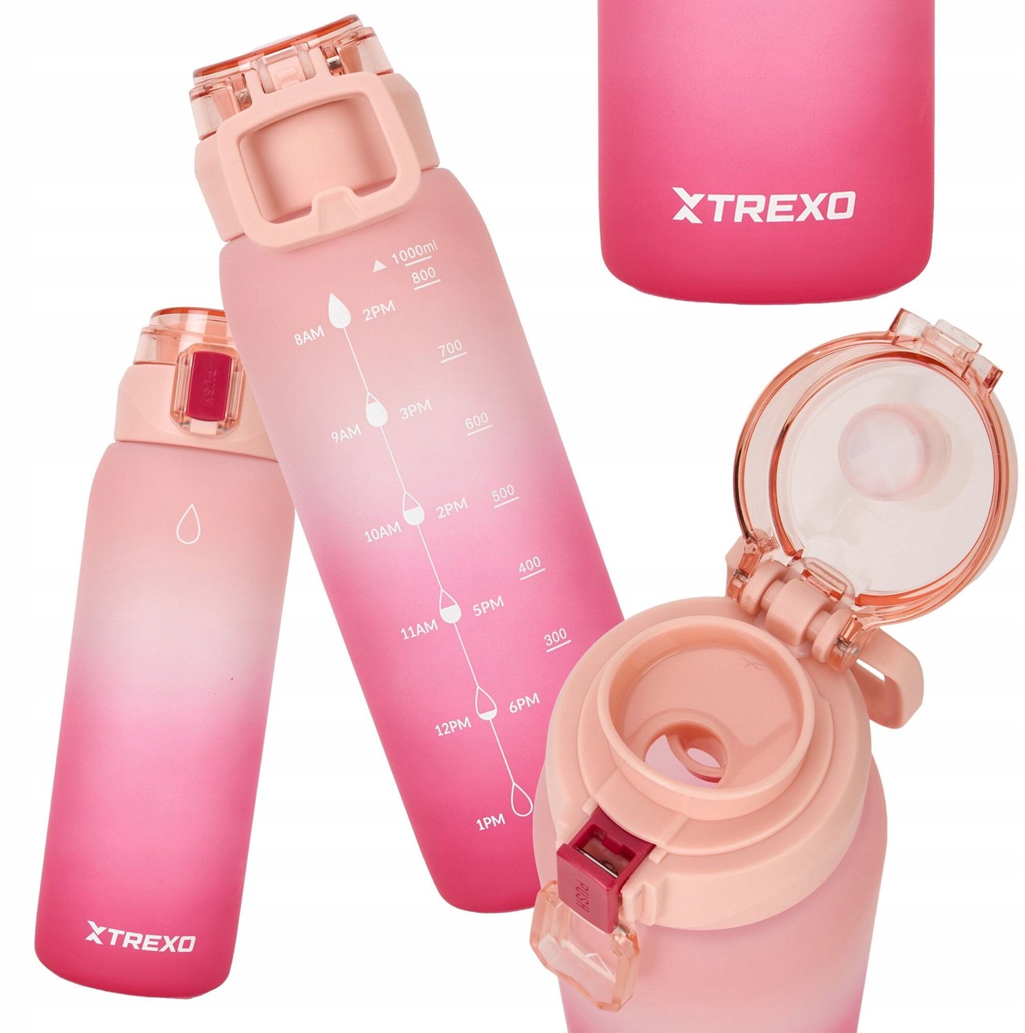 XTREXO Haust Bidon 1000ml - BPA-vrij Tritan, Roze, Lekvrij