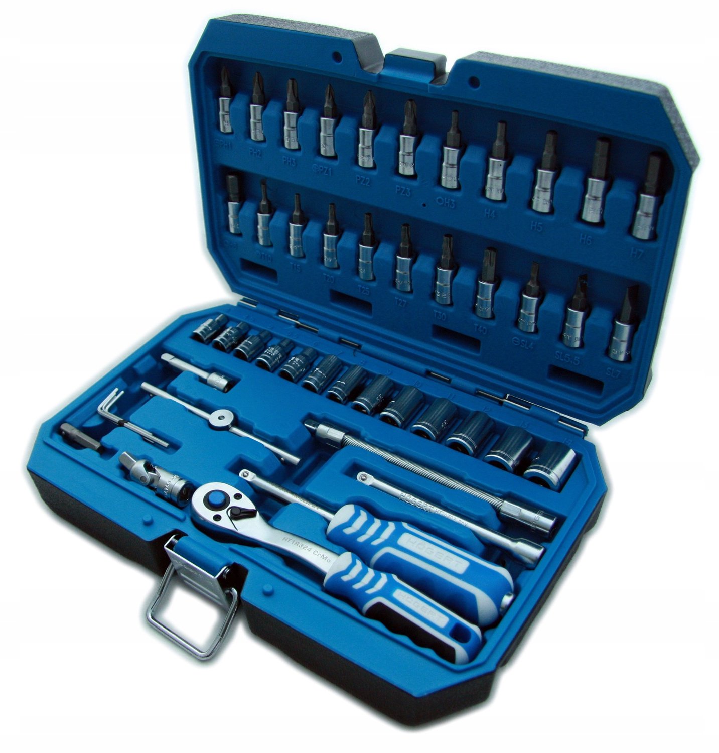 Doppenset 1/4" 46-delig CRV met Ratel - Hoegert