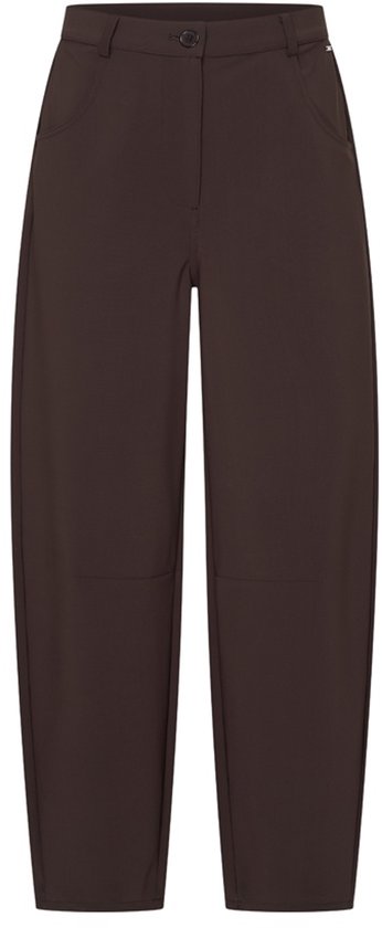 Bruine ballonbroek met kniepatches, een knoopsluiting en steekzakken.