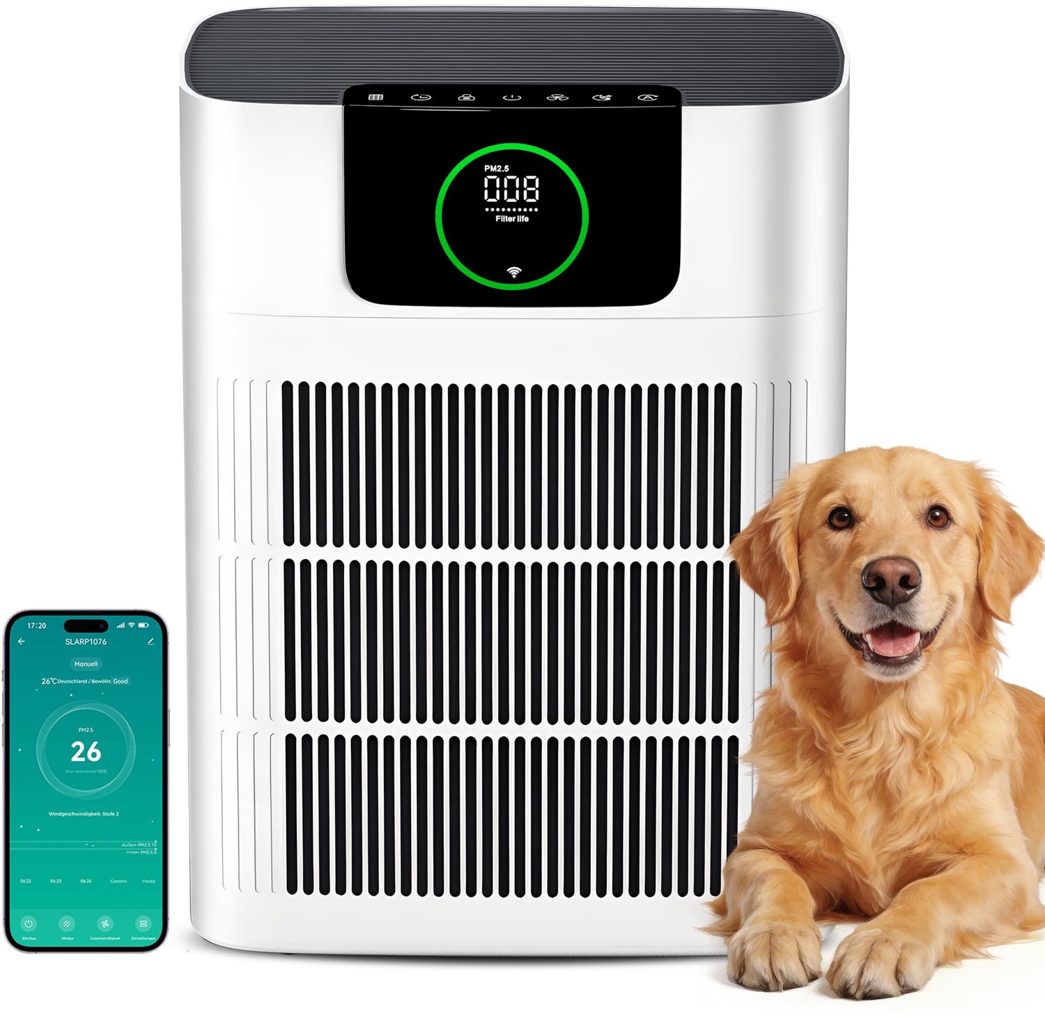 Luchtreiniger HEPA-filter Actieve Koolfilter - 330 m³/h Capaciteit - 100 m² Oppervlak - Elektrisch Snoer - Voor Allergieën En Huishoudens