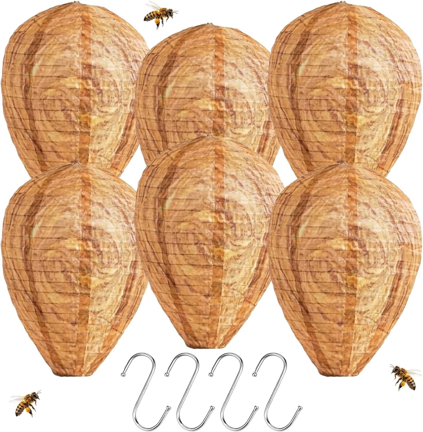 Set van 6 Weerbestendige Neppes en Wespennesten voor Buiten, Effectieve Wespafschrikker voor Tuin, Balkon en Huis, Veilig en Milieuvriendelijk