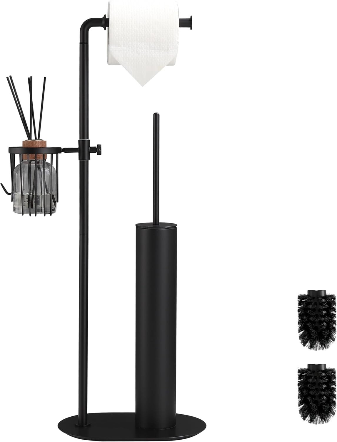 Praktische Toiletpapierhouder met Opbergmand en Toiletborstel in Zwart RVS - Complete Toiletset voor Efficiënte Ruimtebesparing en Stijlvolle Badkamerdecoratie