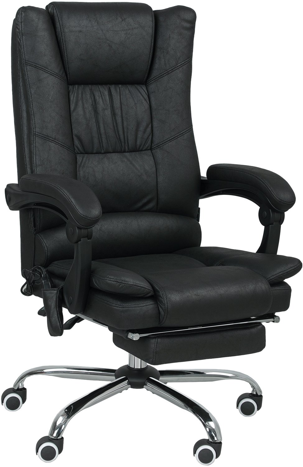 Vinona Bureaustoel met massagefunctie - Met 4 vibratiepunten en lendenverwarming - In hoogte verstelbaar - Rugleuning verstelbaar tot 135° - Met voetensteun - Microvezel - 64 x 70 x 110-118 cm - Zwart
