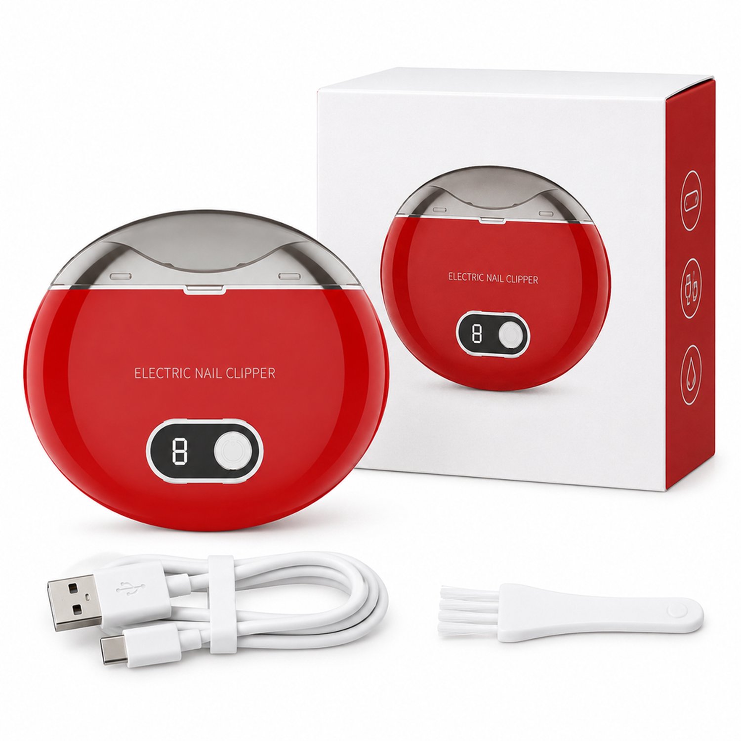 elektrische nageltrimmer - USB-oplaadbaar - spatwerend ontwerp - rood met Engelstalige verpakking