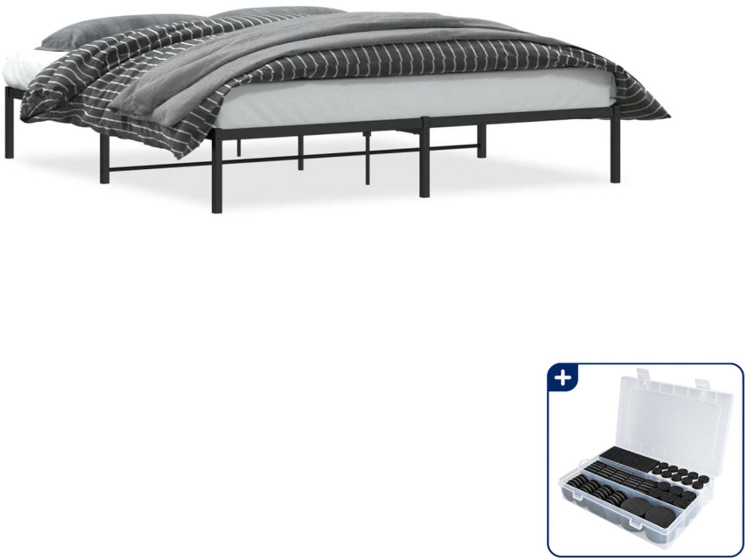 vidaXL bedframe 183 x 213 cm - staal - zwart - Inclusief antikrasvilt 177-delig