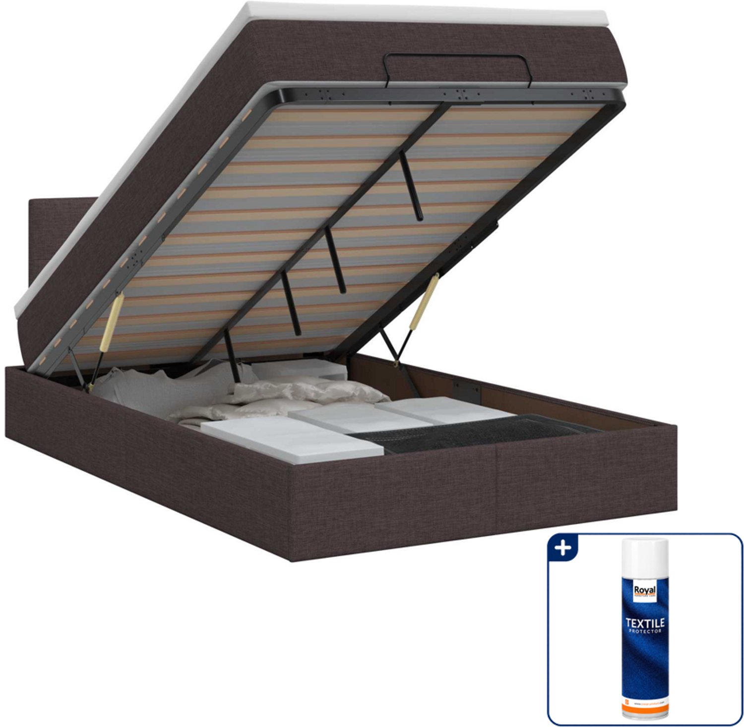 vidaXL ottoman bed met matras - 120 x 200 cm - stof - donkerbruin - Inclusief textielbeschermer 500 ml