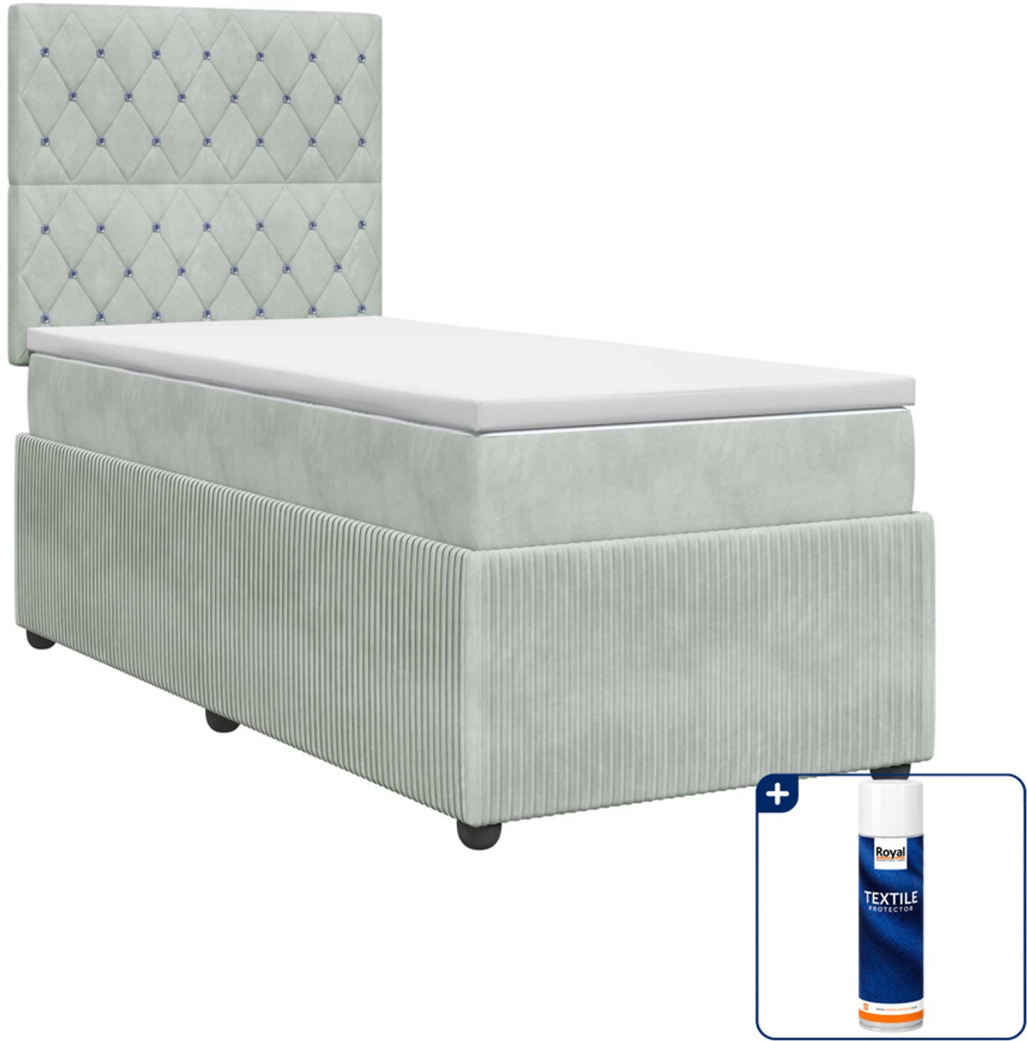 vidaXL Boxspringbed met matras - 100 x 200 cm - fluweel - lichtgrijs - Inclusief textielbeschermer 500 ml