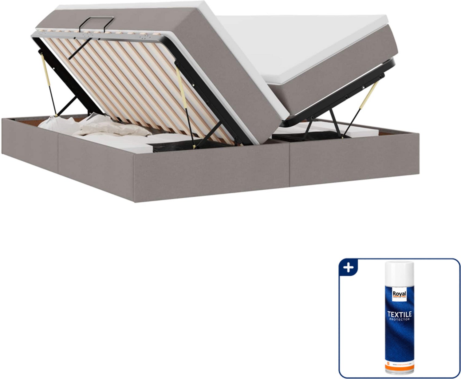 vidaXL Kingsize opbergbed met matras - 180 x 200 cm - taupe - Inclusief textielbeschermer 500 ml Grijs