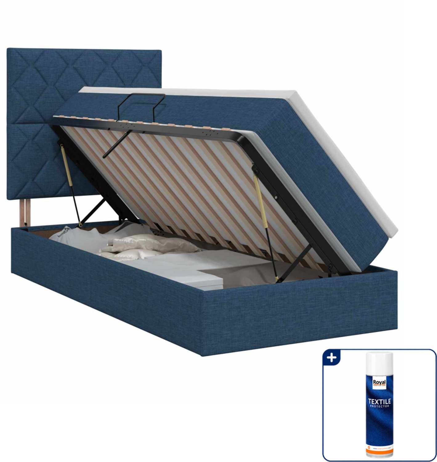 vidaXL opbergbed met matras - 100 x 200 cm - blauw - Inclusief textielbeschermer 500 ml