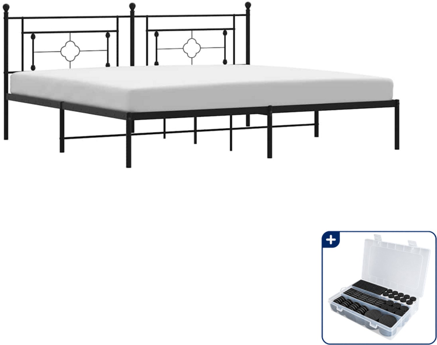vidaXL bedframe - 193 x 203 cm - staal - zwart - Inclusief antikrasvilt 177-delig