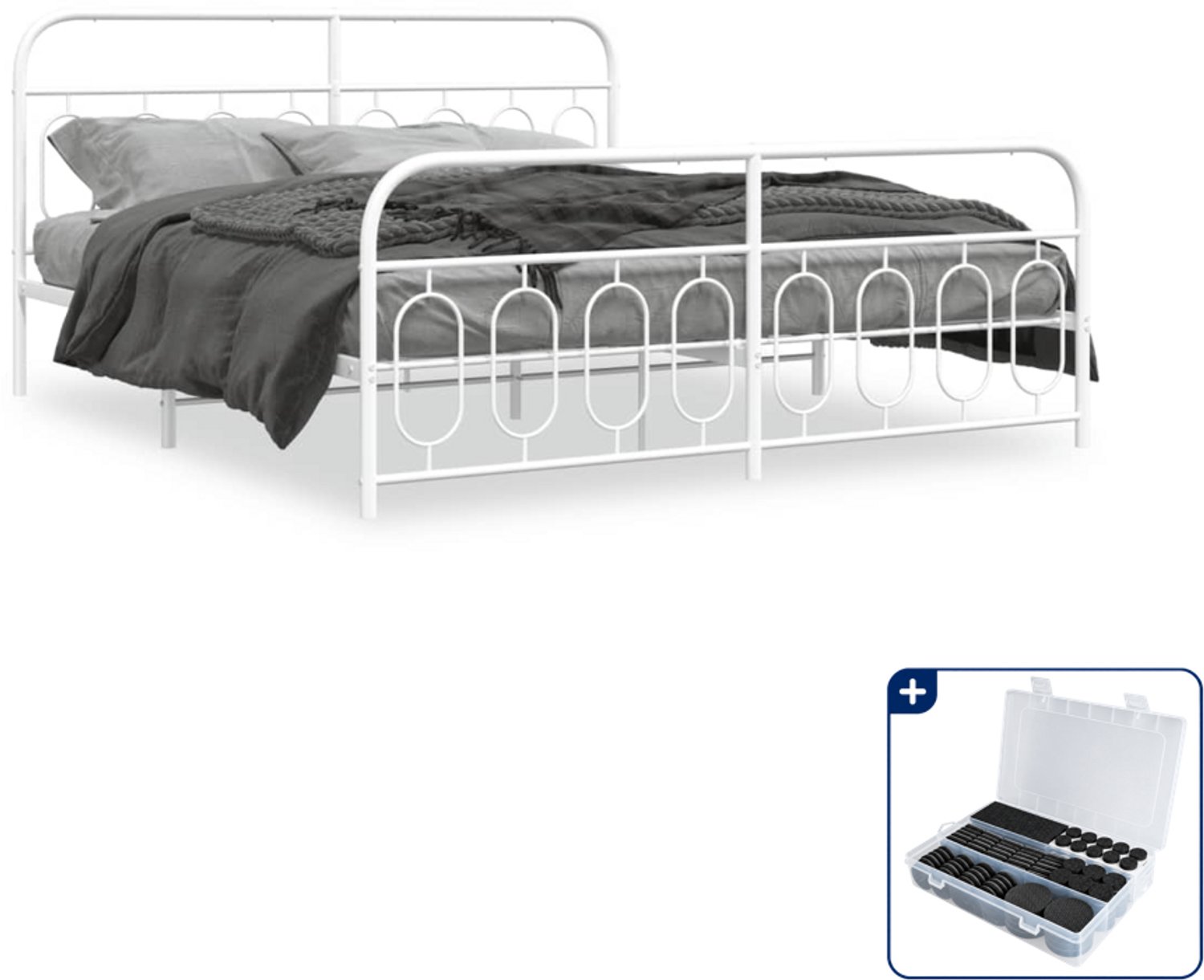 vidaXL Bedframe - 193 x 203 cm - staal - wit - Inclusief antikrasvilt 177-delig