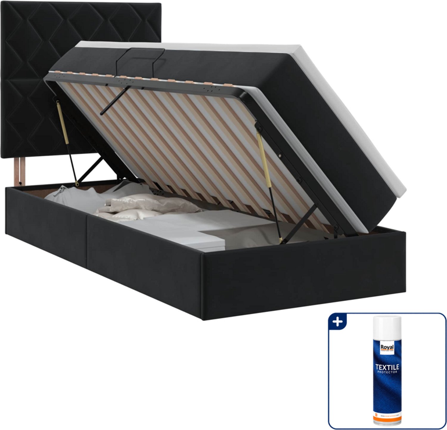 vidaXL opbergbed met matras - 100 x 200 cm - fluweel - zwart - Inclusief textielbeschermer 500 ml