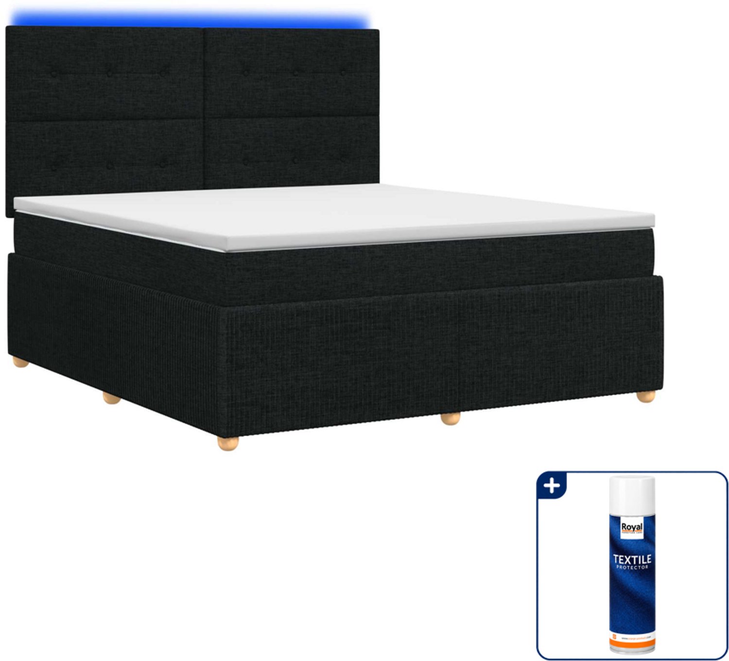 vidaXL led boxspring Queensize - 160 x 200 cm - zwart - Inclusief textielbeschermer 500 ml