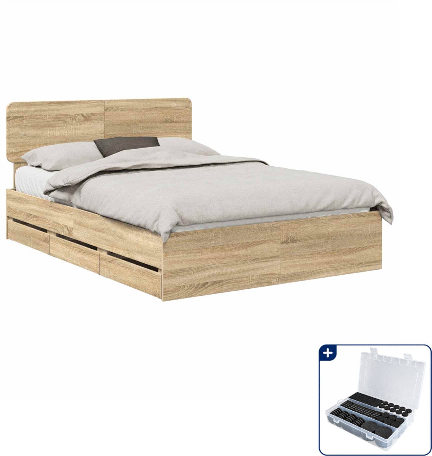 vidaXL bedframe - 150 x 200 cm - bewerkt hout - sonoma eiken - Inclusief antikrasvilt 177-delig Blauw
