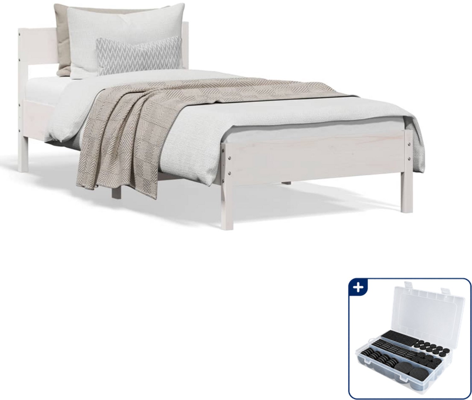 vidaXL bedframe - 90 x 200 cm - massief grenenhout - wit - Inclusief antikrasvilt 177-delig