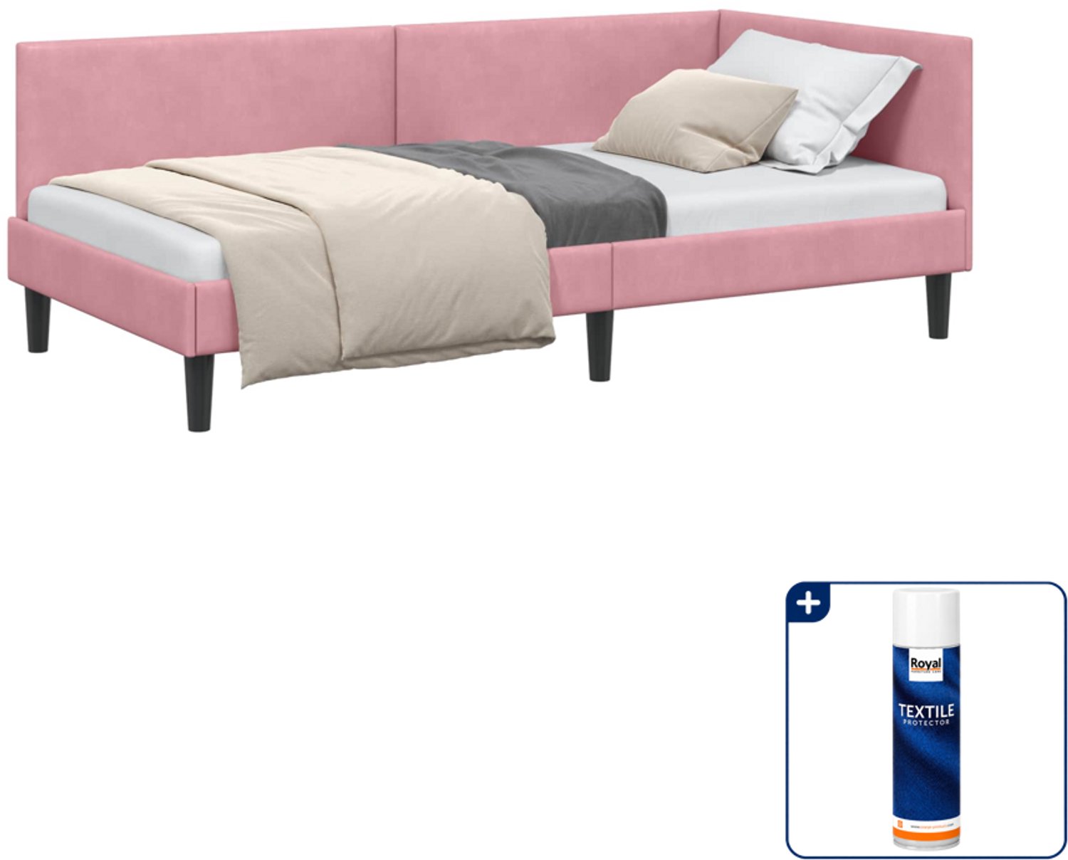 vidaXL hoekbedframe - 90 x 200 cm - fluweel - roze - Inclusief textielbeschermer 500 ml