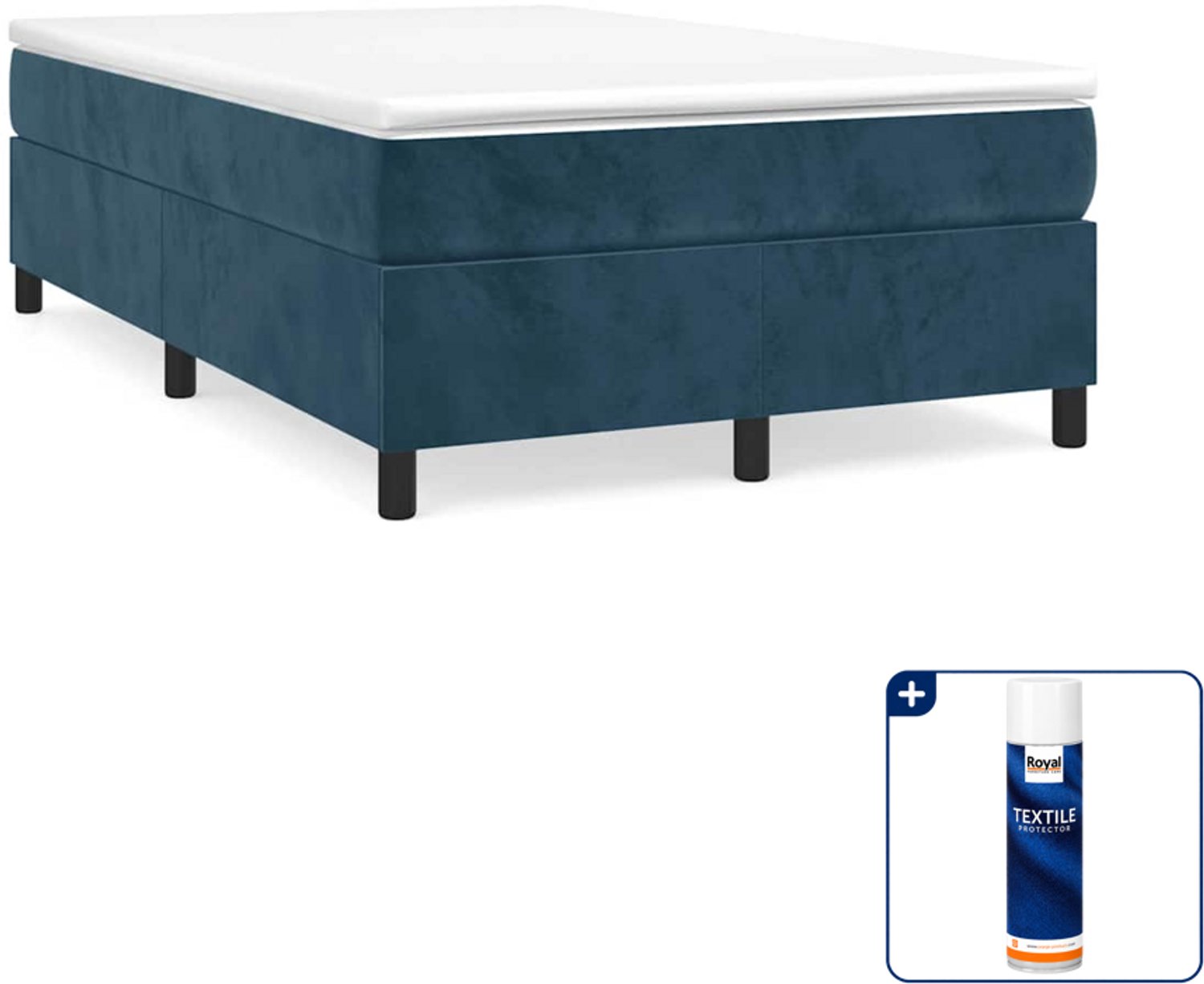 vidaXL boxspring met matras 120 x 200 cm - fluweel - donkerblauw - Inclusief textielbeschermer 500 ml Wit