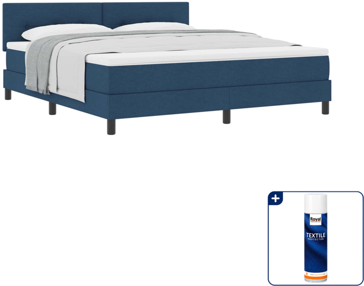vidaXL Kingsize boxspringbed - 180 x 200 cm - stof - blauw - Inclusief textielbeschermer 500 ml