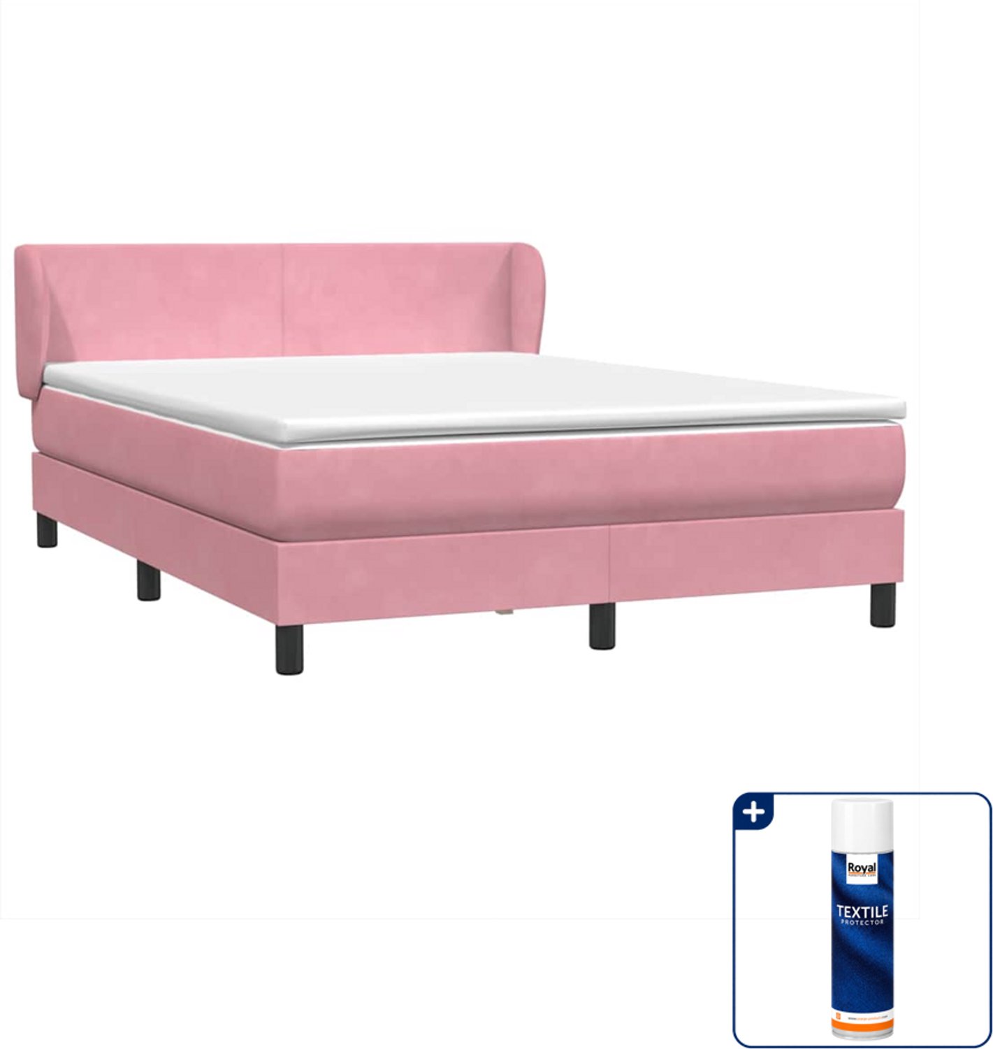 vidaXL Boxspring met matras - Small double - 140x220 cm - roze - Inclusief textielbeschermer 500 ml Bruin