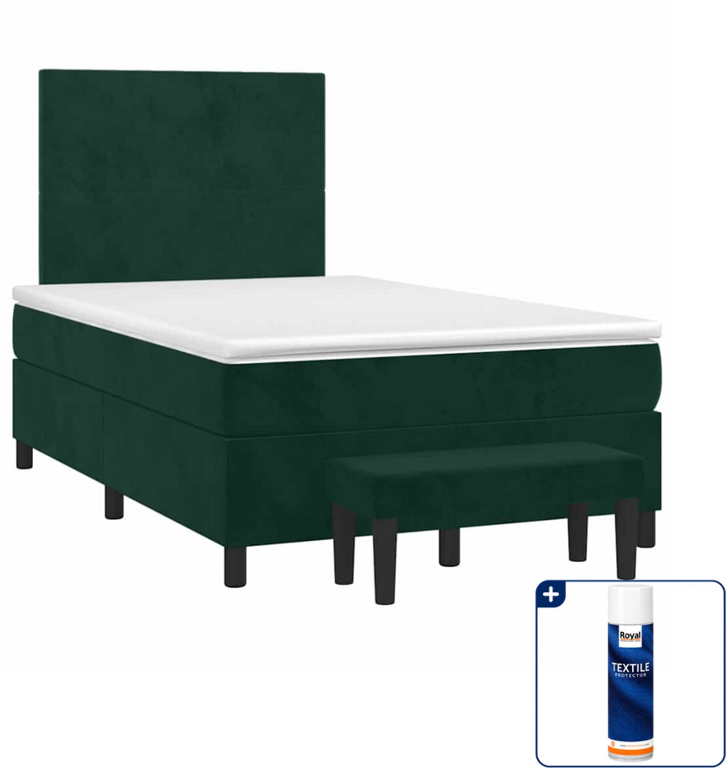 vidaXL boxspring met matras en bankje - 120 x 190 cm - donkergroen - Inclusief textielbeschermer 500 ml