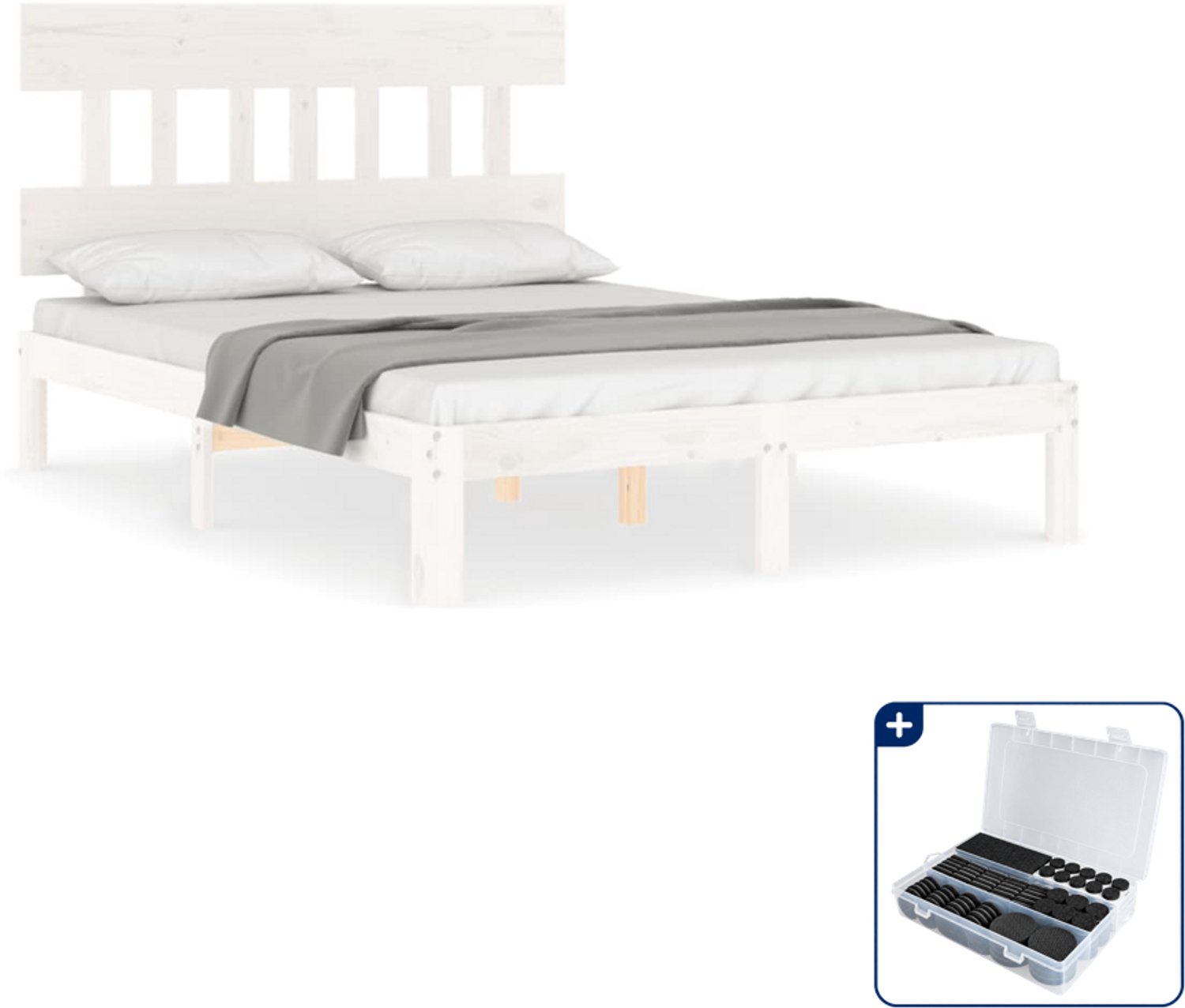 vidaXL bedframe - 140 x 190 cm - massief grenenhout - wit - Inclusief antikrasvilt 177-delig