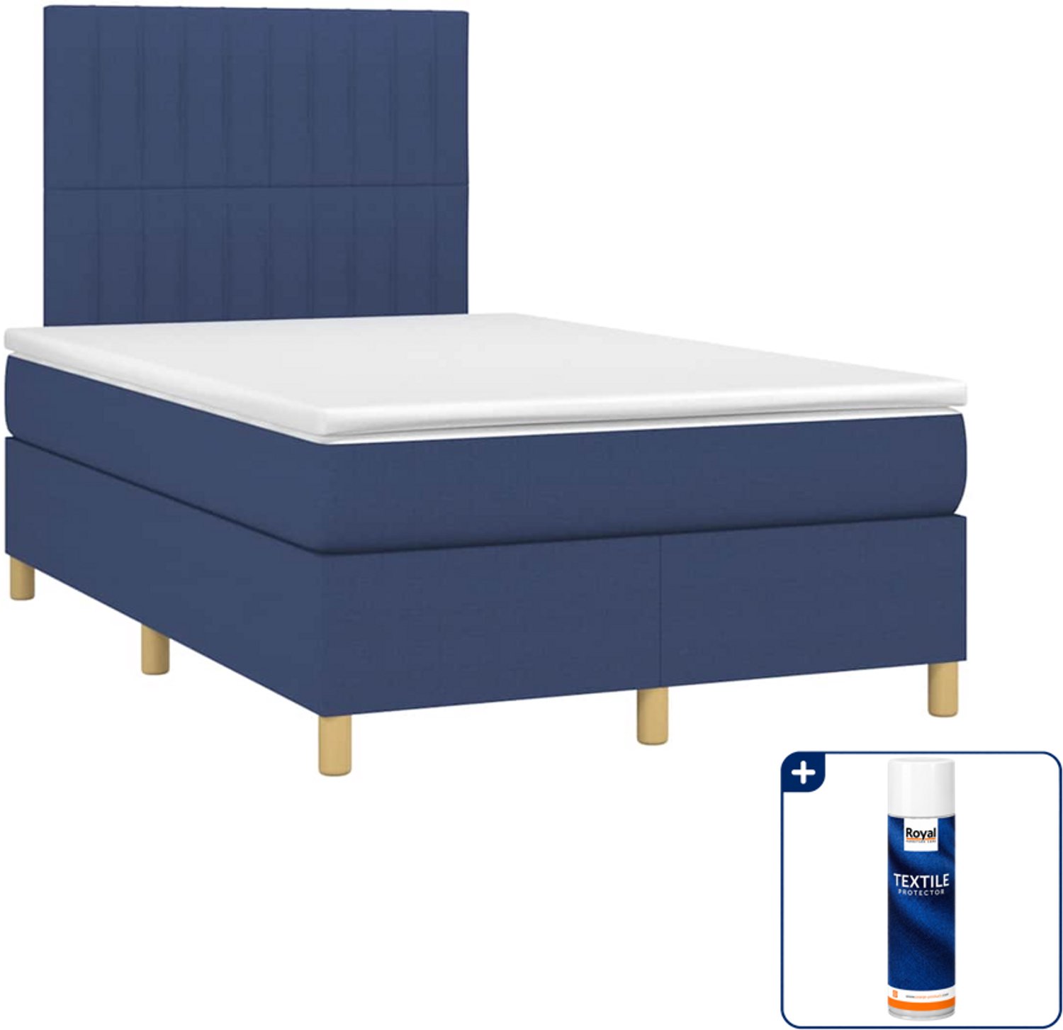 vidaXL boxspring met matras 120 x 190 cm - blauw - Inclusief textielbeschermer 500 ml