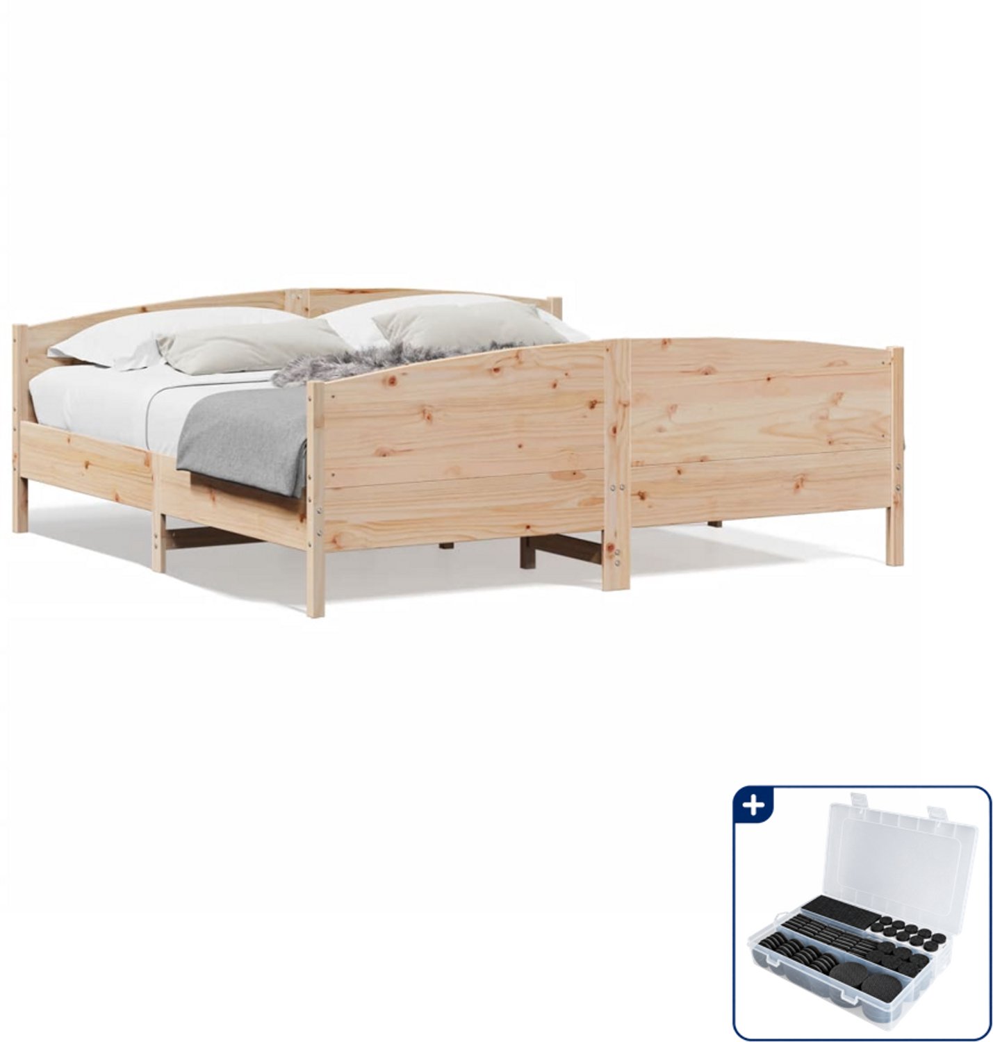 vidaXL bedframe - 200 x 200 cm - massief grenenhout - Inclusief antikrasvilt 177-delig Bruin
