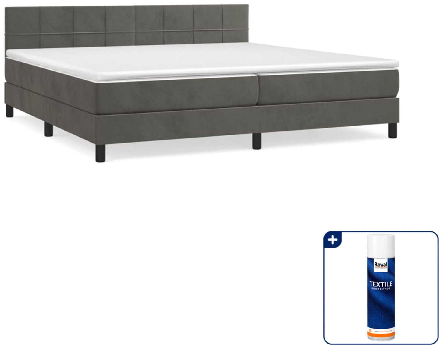 vidaXL boxspring met matras - super kingsize - 200 x 200 cm - fluweel - Inclusief textielbeschermer 500 ml Grijs