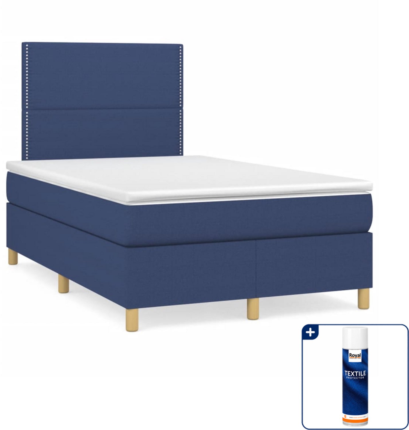 vidaXL boxspring met matras - 120 x 200 cm - stof - blauw - Inclusief textielbeschermer 500 ml