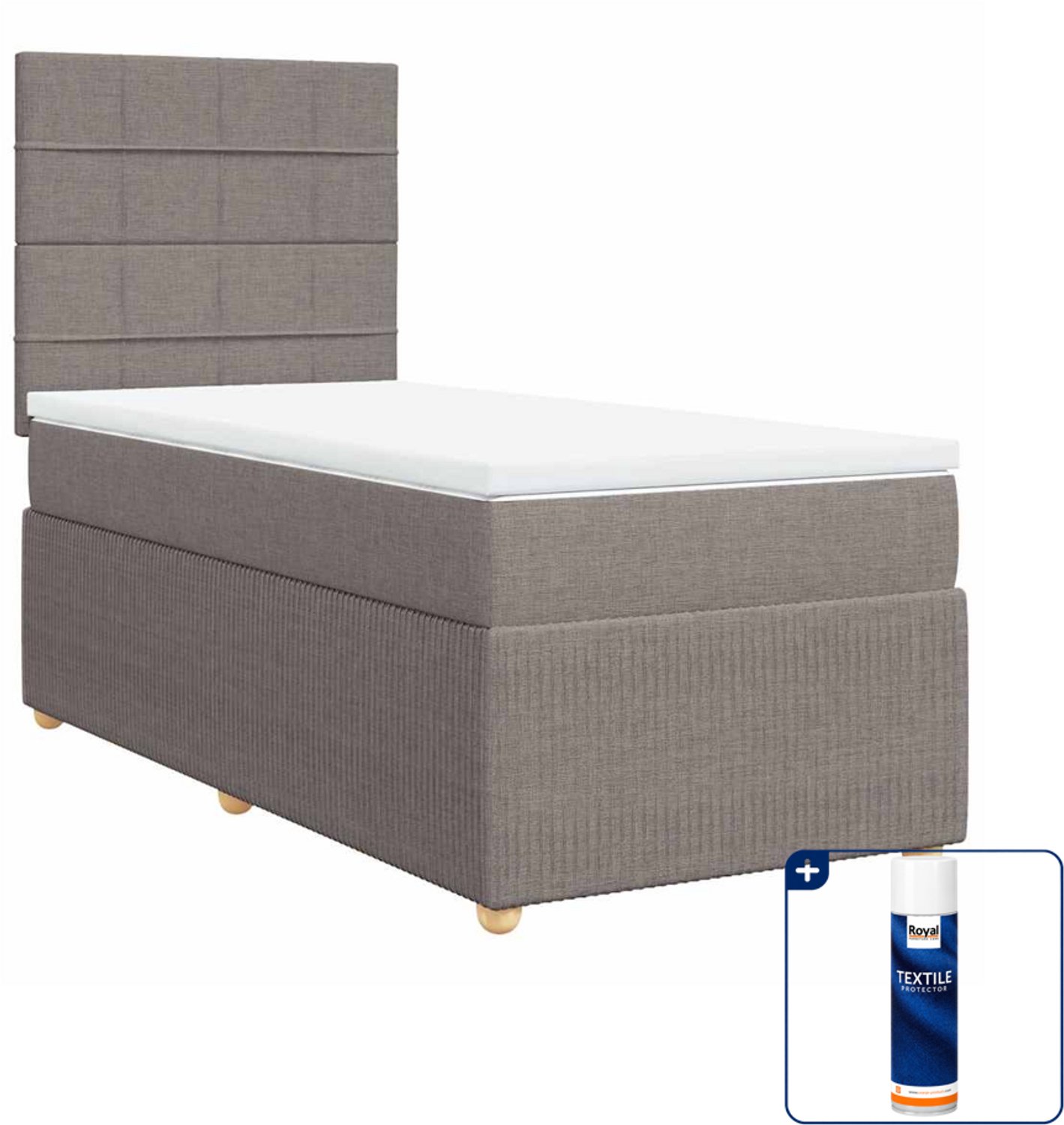 vidaXL boxspring met matras - 90 x 190 cm - stof - taupe - Inclusief textielbeschermer 500 ml