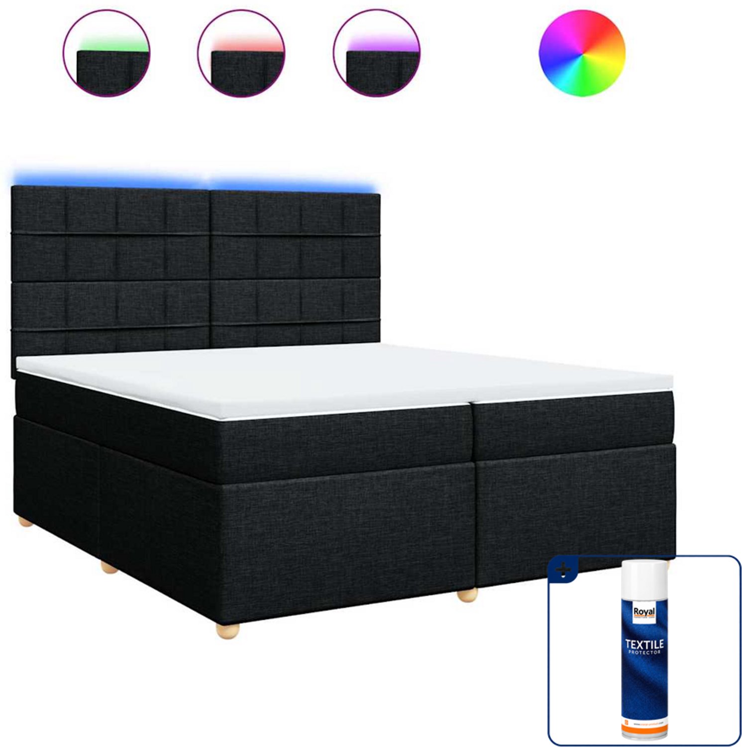 vidaXL boxspring met matras - Super kingsize - 200 x 200 cm - zwart - Inclusief textielbeschermer 500 ml