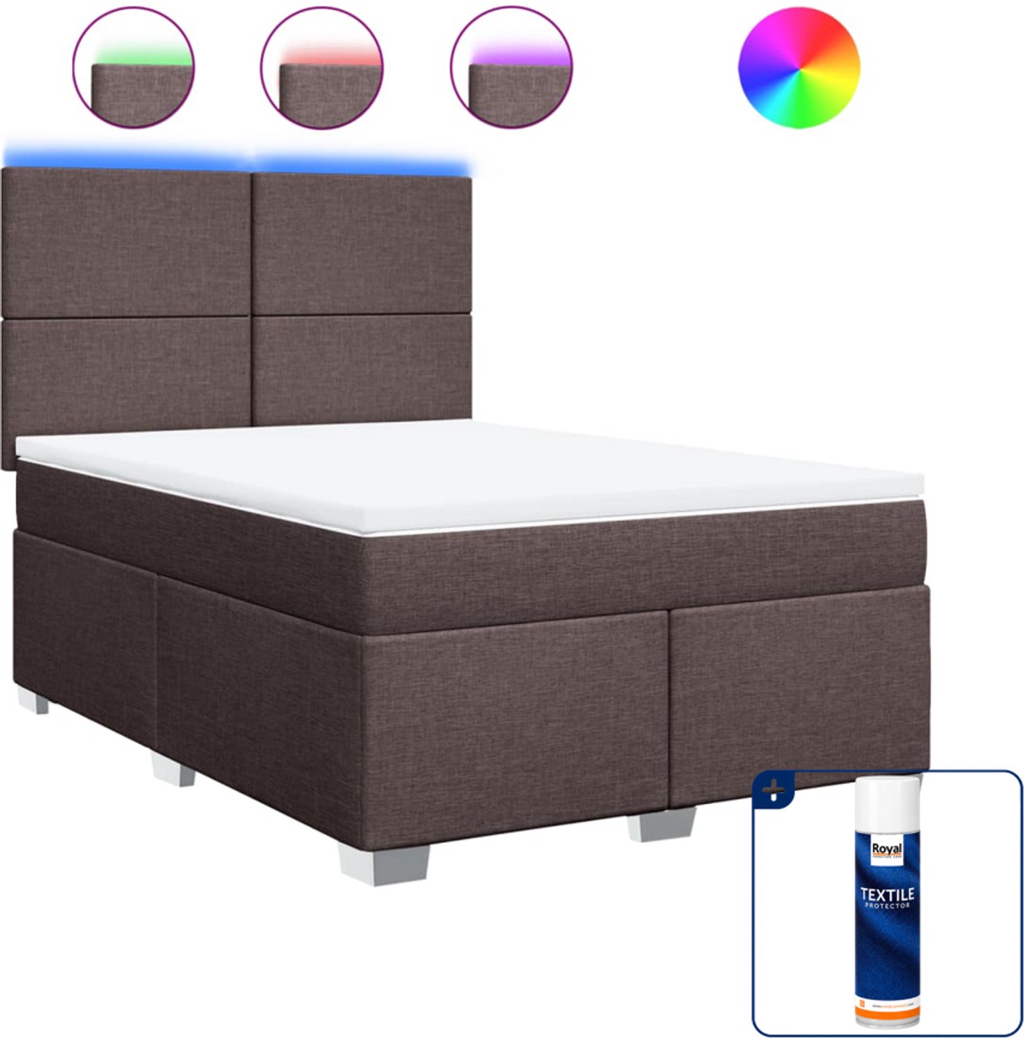 vidaXL boxspring met matras 140 x 190 cm - stof - donkerbruin - Inclusief textielbeschermer 500 ml