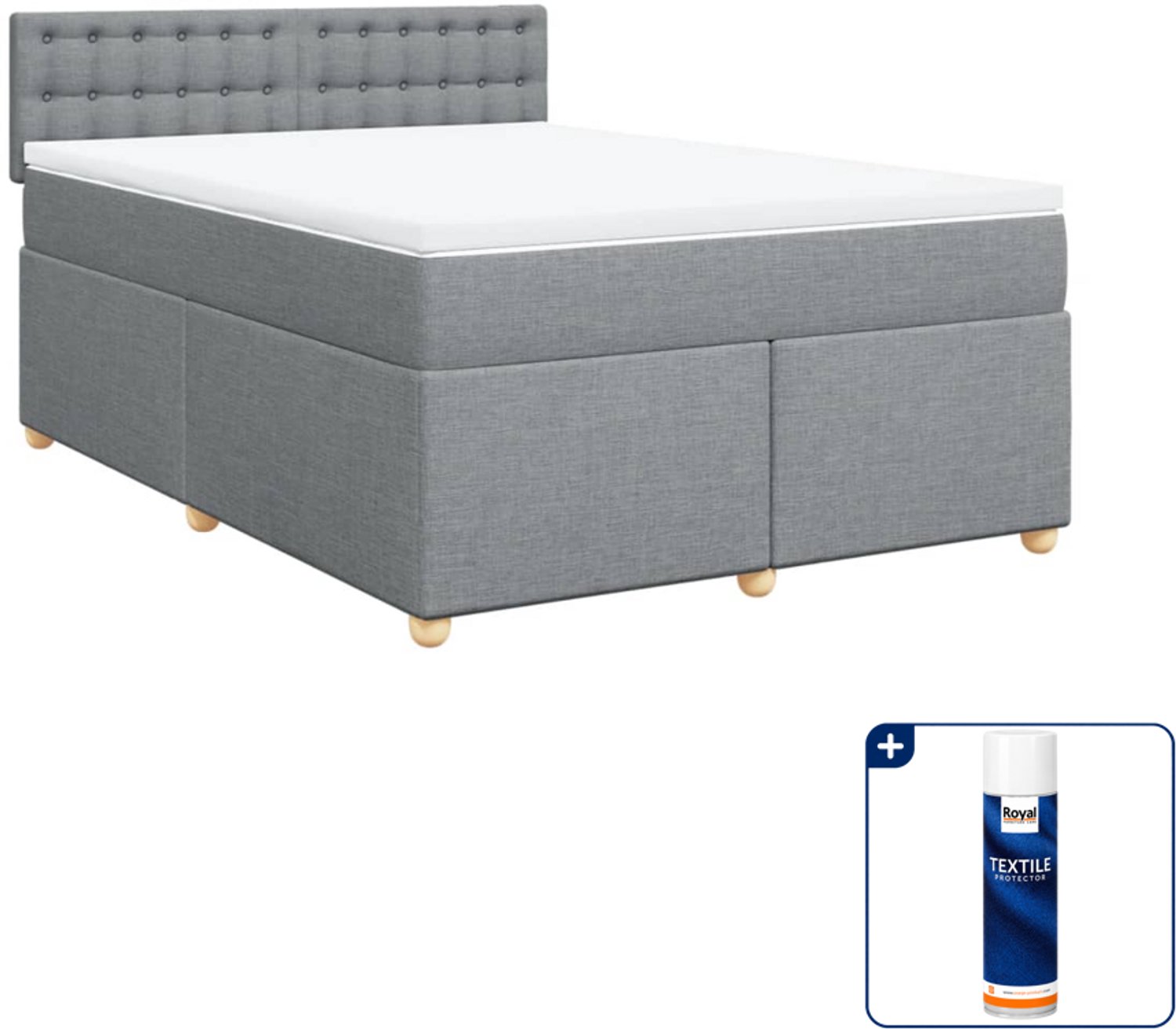 vidaXL boxspring met matras - Queensize - 160 x 200 cm - lichtgrijs - Inclusief textielbeschermer 500 ml