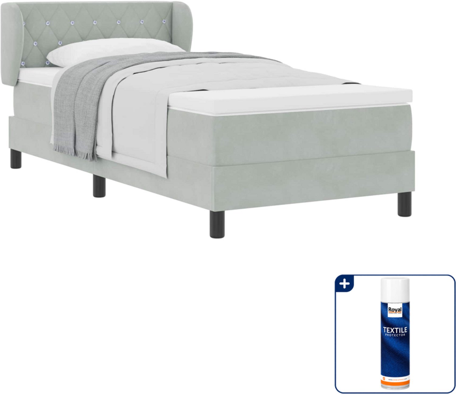 vidaXL boxspringbed 90 x 200 cm - fluweel - lichtgrijs - Inclusief textielbeschermer 500 ml