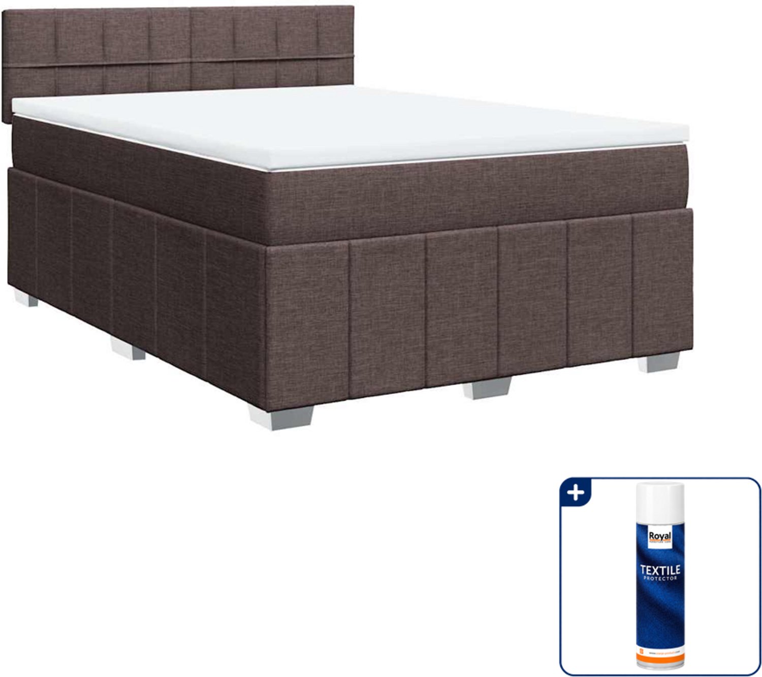 vidaXL Boxspring - Small double - 140 x 200 cm - donkerbruin - Inclusief textielbeschermer 500 ml