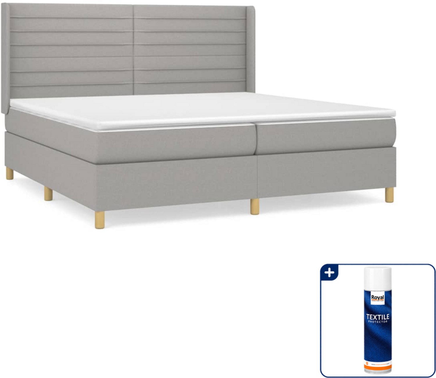 vidaXL boxspring met matras - Super kingsize - 200 x 200 cm - lichtgrijs - Inclusief textielbeschermer 500 ml