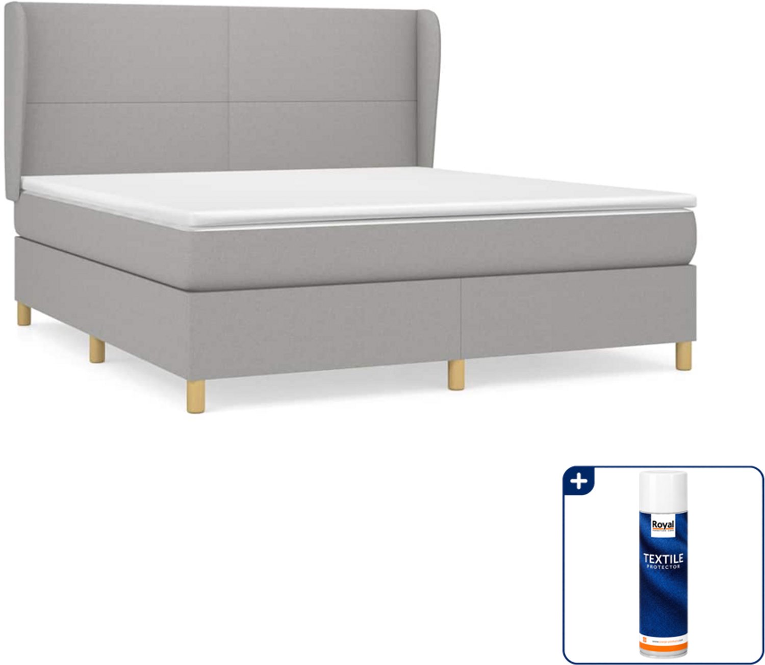vidaXL Kingsize boxspring met matras - 180 x 200 cm - lichtgrijs - Inclusief textielbeschermer 500 ml
