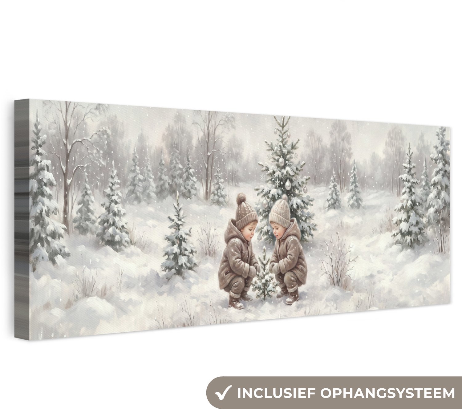 Canvas schilderij 60x20 cm - Exclusieve wanddecoratie Kind - Sneeuw - Winter - Muurdecoratie woonkamer - Slaapkamer decoratie - Kamer accessoires - Schilderijen op canvas