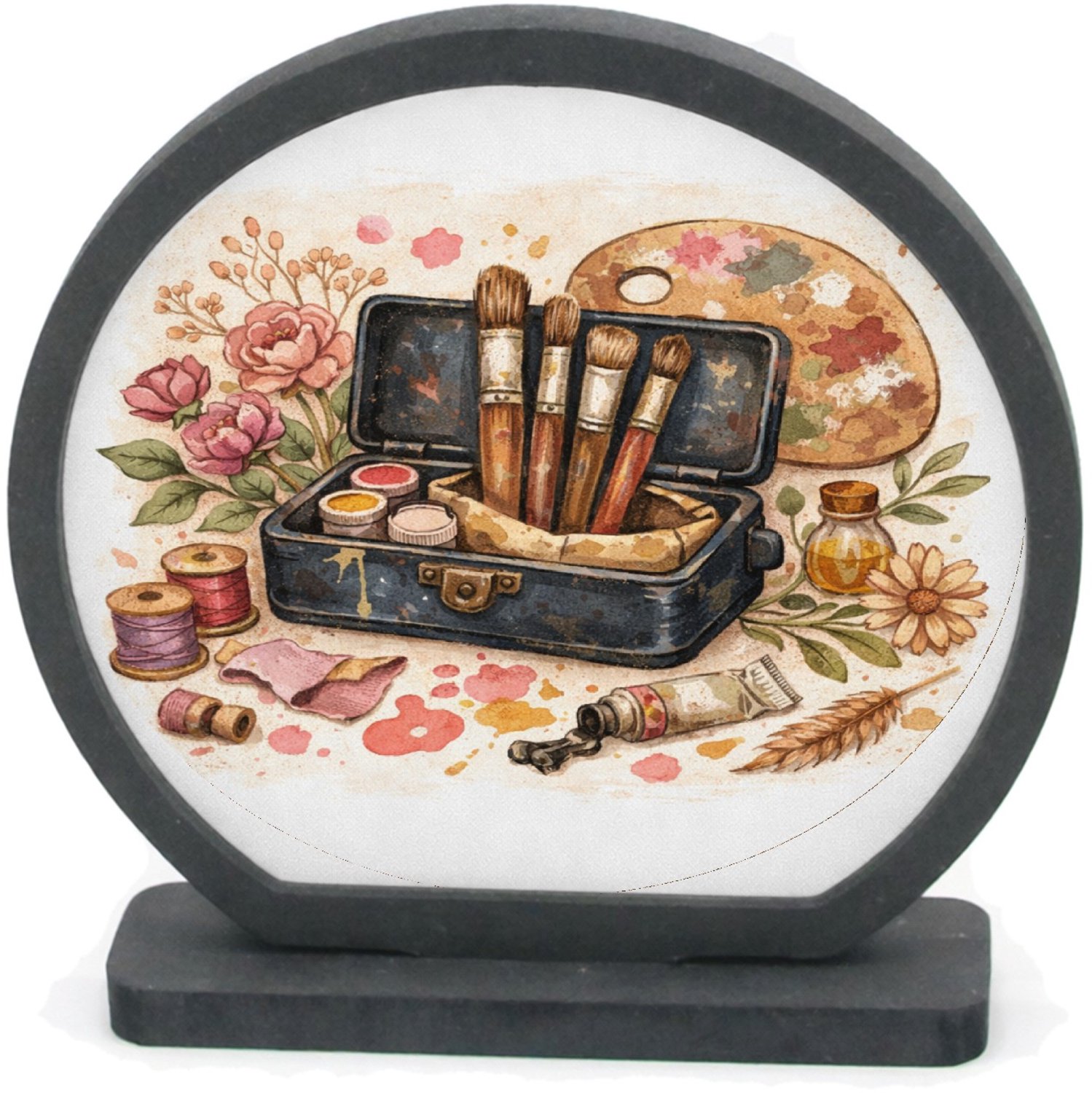 Mr Cadeautjes Houten fotolijst rond met MDF inleg - design Romantische hobbyprint met een centraal retro-object en loss | cadeau Wit