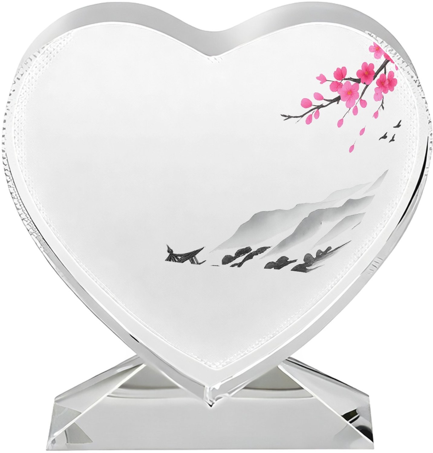 Mr Cadeautjes Fotokristal hart - design Rustige bergsfeer met botanische accentkleur | cadeau Wit
