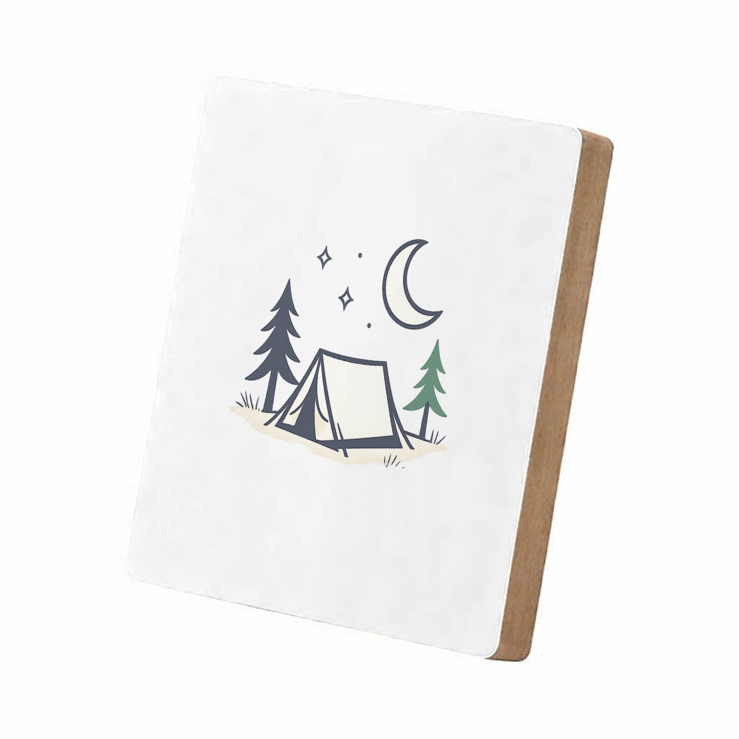 Mr Cadeautjes MDF staande fotolijst 15,2 x 15,2 - design Minimalistische campingnacht met een kalme, speelse typograf | cadeau Wit