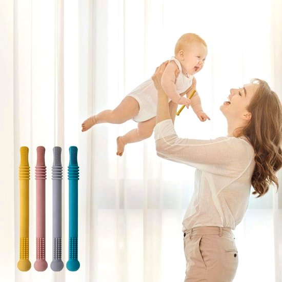 Bijtstokjes - Babybijtstokjes - Holle siliconen bijtbuisjes - Babyspeelgoed - Babybijtringen met zuignapjes - Haarloze tandenborstels - Kraamcadeaus - 16*1,5 cm - 4-pack — afbeelding 5