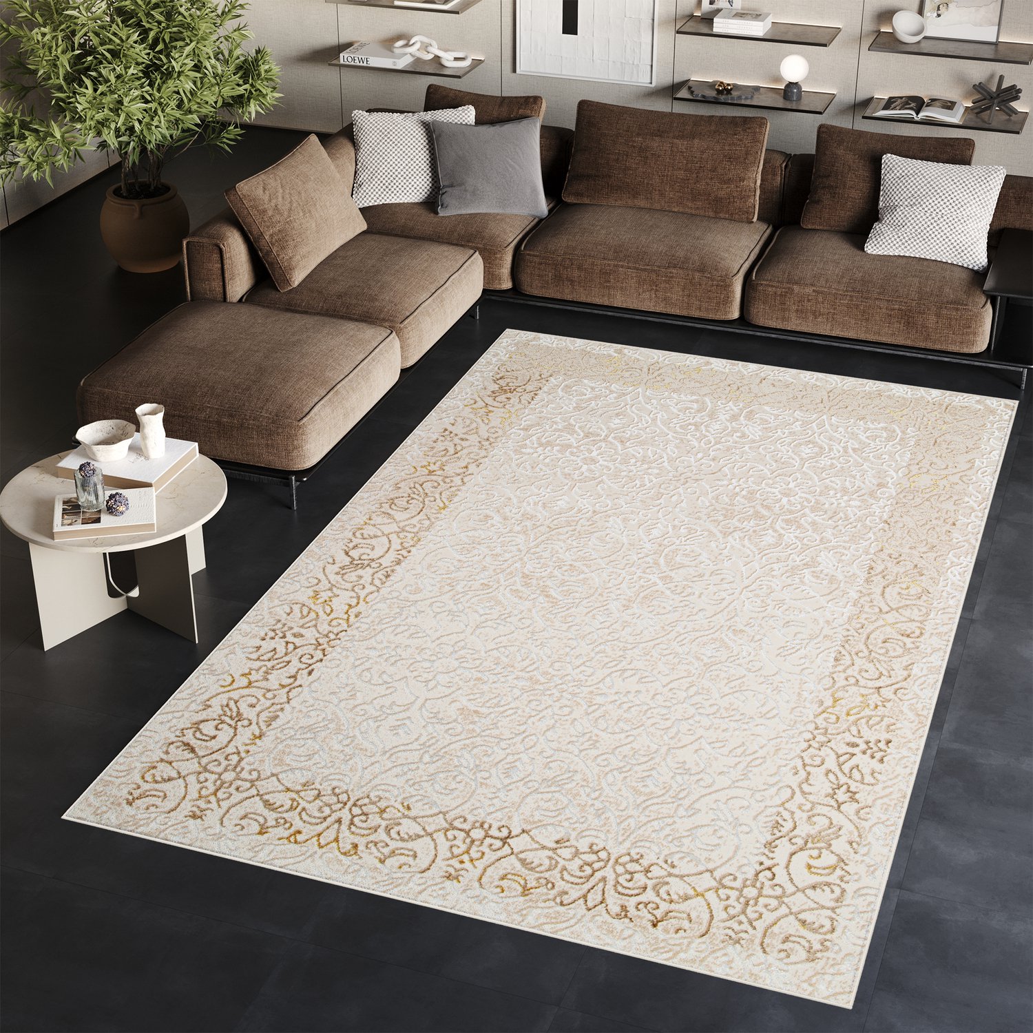 Tapiso Ares Vloerkleed Creme Laagpolig Woonkamer Frame Oriental Tapijt Maat- 180x250