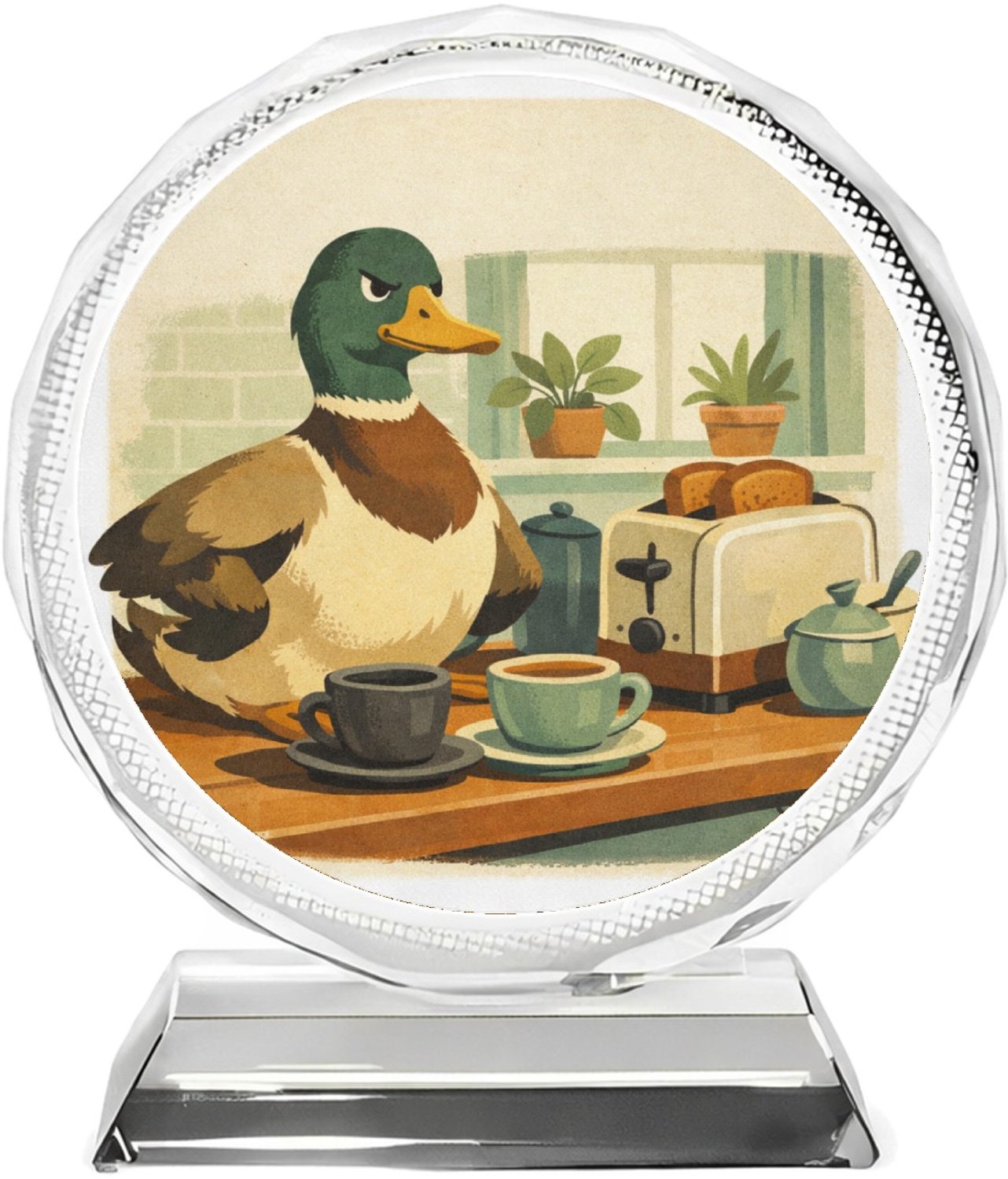 Mr Cadeautjes Fotokristal rond Ø 10 - design Een absurde huiselijke scène waarin een alledaags object zic | cadeau Wit