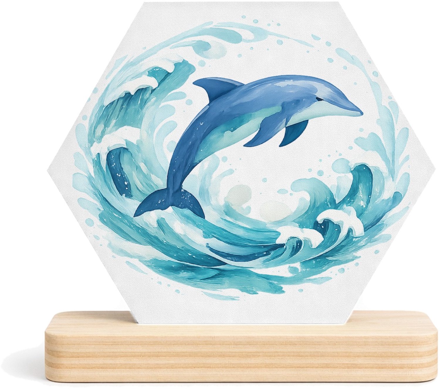 Mr Cadeautjes MDF fotolijst/inleg hexagon 14 x 13 - design Een cirkelvormige waterwerveling rond een springende zeeschi | cadeau Wit